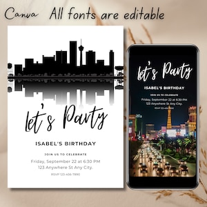 Las Vegas City uitnodiging voor feest, Las Vegas City uitnodiging direct downloaden, afdrukbare Las Vegas deelbare Las Vegas video-uitnodiging, 0264