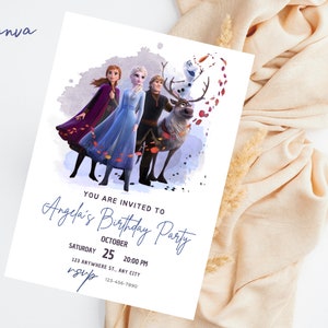 Frozen Birthday Party Invitation Template, Frozen Birthday Invitation, Frozen thank you tag, Editable Invitation, bday card, birthday 0141