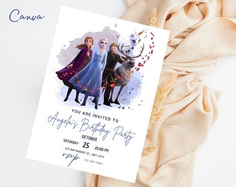 Frozen Birthday Party Invitation Template, Frozen Birthday Invitation, Frozen thank you tag, Editable Invitation, bday card, birthday 0141