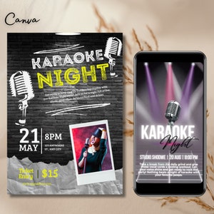 Digitale uitnodiging voor karaoke-feest, Karaoke-avonduitnodiging direct downloaden, afdrukbaar en deelbaar, video-uitnodiging voor smartphone 0178