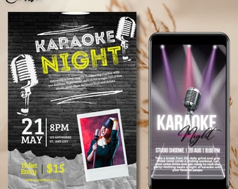 Karaoke party digital invitation, Karaoke night invitation instant download, printable and shareable, video invitation for smartphone 0178