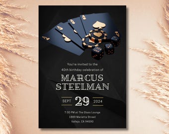 Casino Birthday Invitation: Poker Night, Ace Card Design (Digital Template)