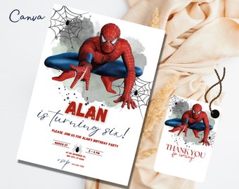 Modèle d'invitation d'anniversaire spiderman modifiable, invitation de fête d'anniversaire imprimable, modèle d'invitation de fête numérique pour enfants, carte spiderman,