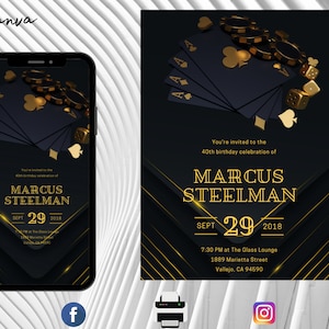Electronic Casino Birthday Invitation, Poker Party Invite, Digital Casino Evite, Casino Night, editable dice Invite, Retirement Invitation