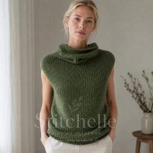 Patron de tricot pour gilet sans manches à grosse maille, pull à col châle, pull épais facile à tricoter pour femme (PDF)