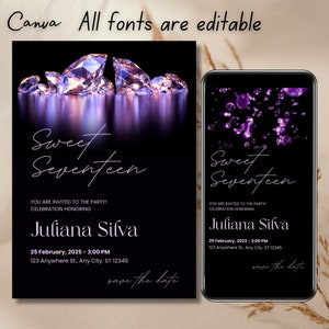 Convite Diamond Dreams, modelo Elegance, modelo de convite Glamour, convite Sparkling Night, convite editável Shine, 0261