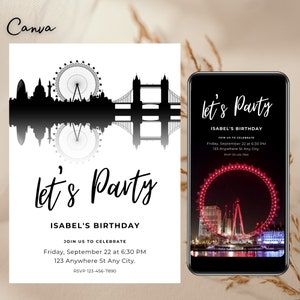 Invitación digital a la fiesta de la ciudad de Londres, descarga instantánea de invitación de la ciudad de Londres, imprimible y compartible, invitación en vídeo para iPhone 0215