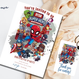 Editable Superhero Birthday Invitation Template, Printable Birthday Party Invitation, Digital Kids Party Invite Template, Avengers card 0081