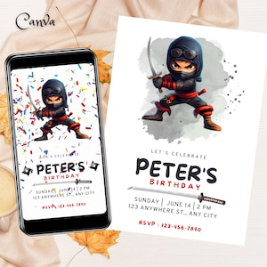 Ninja Birthday Invitation Ninja video Invite Ninja Party Printable Warrior Birthday Invitation Digital Editable Template Download  0255