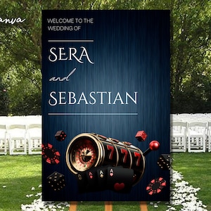 Cartão de cassino de slot de aniversário Sinal de boas-vindas editável - Qualquer idade - Festa 18 x 24 e 20 x 30" Cartões Editáveis Capa do Facebook DOWNLOAD INSTANTÂNEO - 0080