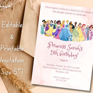 Invitación editable a fiesta de cumpleaños de Princesa, portada de evento de Facebook de Princesas editables, invitación en vídeo de Princesa editable, fiesta infantil 0066