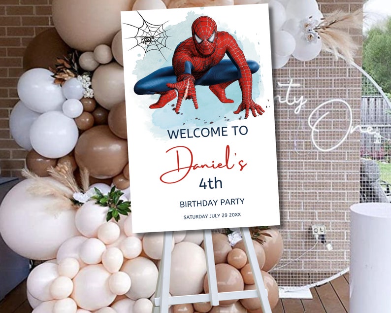 Spiderman Editable Welcome Sign Any Age Party 18 x 24 and 20 x 30 Cards spiderman Poster EDIT INSTANT DOWNLOAD, kids party welcome 0089 image 1