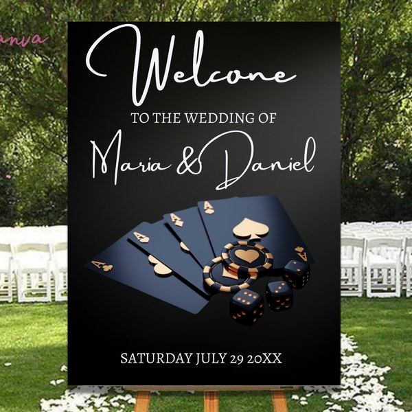 Birthday casino card Editable Welcome Sign - Any Age - Party 18 x 24 and 20 x 30" Cards Chips Poker Poster EDIT INSTANT DOWNLOAD - 0037