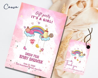 Baby Shower Invitation, editable Baby Shower Invitation, girl Baby Shower, Baby Shower Invite evite editable template Instant, printable
