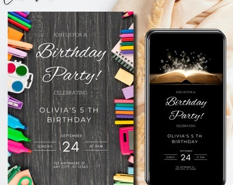 Letters Invitation Template, Printable Birthday Party Invitations, Digital Party Invite, Back to school video invitation, Editable evit 0210