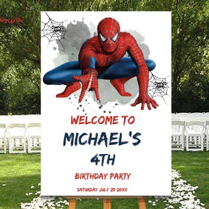 Spiderman Editable Welcome Sign Any Age Party 18 x 24 and 20 x 30 Cards spiderman Poster EDIT INSTANT DOWNLOAD, kids party welcome 0089 image 2