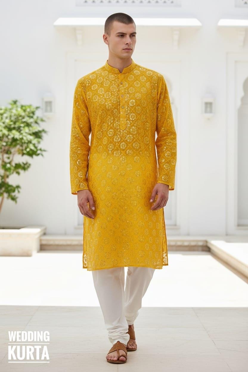 white christmas dresses THE KURTA COMPANY Yellow Cotton Blend Kurta main image 0