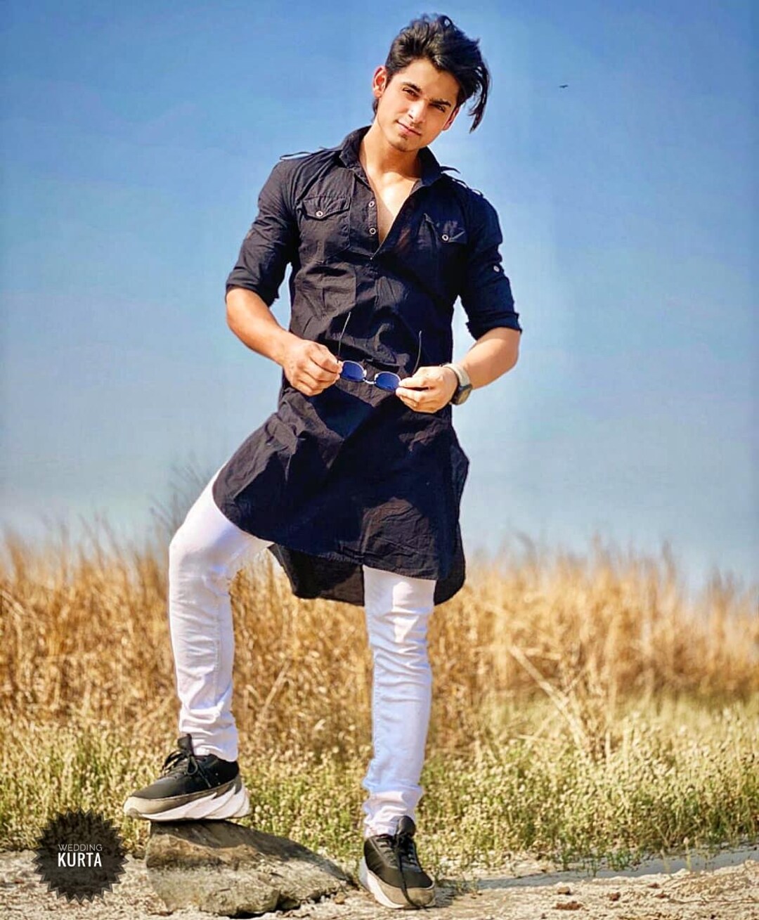 Men's Black Pathani Long Kurta With White Pant, Long Shirt Kurta, Two ...