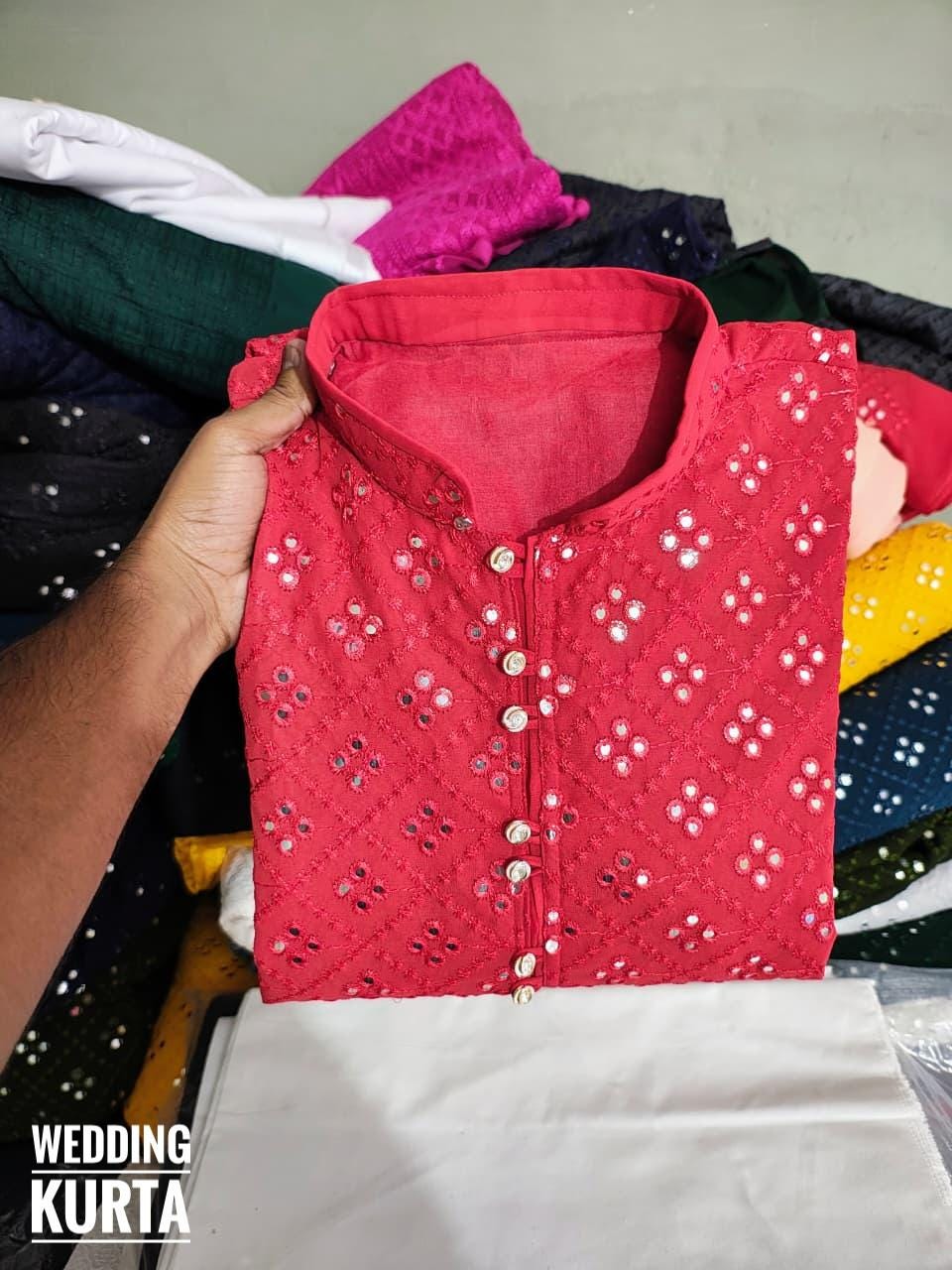 Embroidered Georgette Kurta Pajama: Custom Chikankari Sherwani