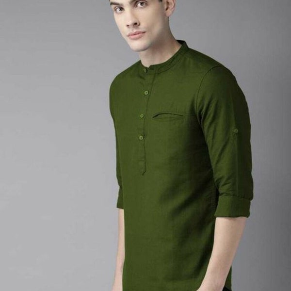 Green Short Sleeve Modern Hanbok Shirt For Men | Modern Hanbok | Modern Korean Shirt | Korean Wear | Korean Style | Jeogori | Korean Fashion