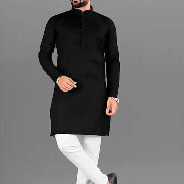 Men's kurta Handmade Kurta Men Indian Traditional Kurta For Men's 100% Cotton Kurta Solid Black Kurta Wedding Kurta Stylish Kurta All Sizes