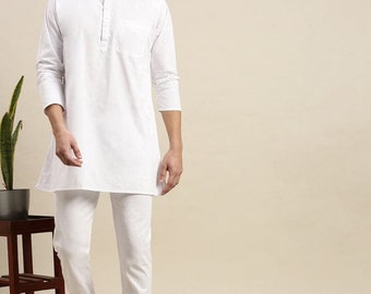 Handmade Cotton Short Kurta for Men - Traditional Indian Shirt