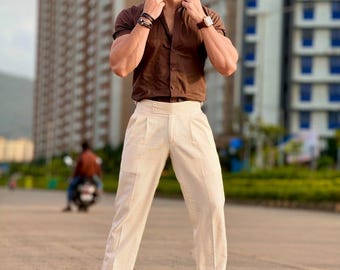 white dress shirt brown pants Brown Pants with White Long Sleeve Shirt Summer Outfits For Men (100 ideas & outfits)