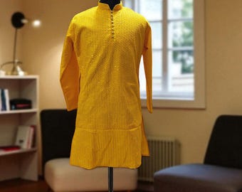 Set pigiama Kurta giallo da uomo: matrimonio indiano, cerimonia Haldi