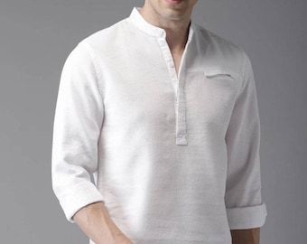 Men's Shirt,Short Kurta, Wedding Kurta,Fancy Kurta, Indian cotton Kurta ,Solid white, Indian short, Handmade shirt, traditional, wedding