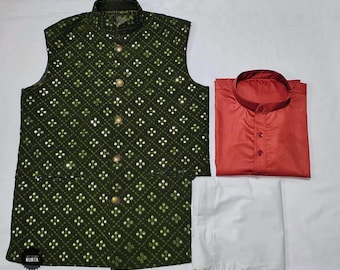 Royal Kurta Set Uomo In Misto Seta Con Giacca Nehru E Churidar – Abito Tradizionale Indiano Eleganza Festiva