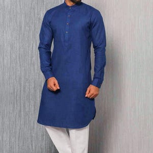 Men's Pathani Outfits ,Panjabi Kurta with Pants, Party Wear Kurta With Pajama, Pure Cotton Solid Royal Blue Color All Sizes Available Here