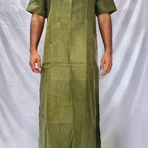 Handmade Mens Linen Kaftan: Islamic Thobe with Pockets
