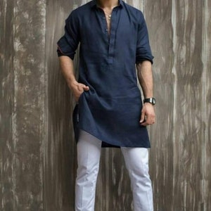 Men&#39;s Shirt With Shorts | Thigh Length Kurta | Bollywood Style Short Kurta | Saif Ali Khan Style Short Kurta In Bollywood | Ethnic Beachwear
