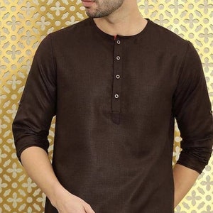 Mens Fashion Shirts, Short Shirt Kurta for Men, Indian Ethnic Wedding Wear Brown Short Kurta, Short Designer Kurta, Handmade Short Kurta
