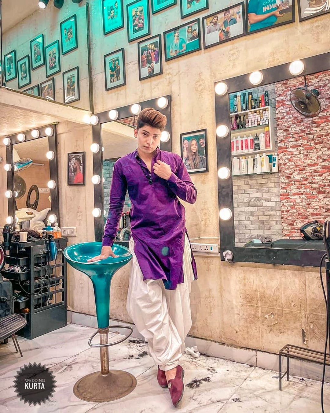 Men Purple Printed Kurta Only