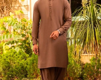 Men's Brown Cotton Pathani Suit: Ethnic Wedding Wear