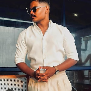 Men Off - White Shirt | Straight Collar Shirt | Shirts for Men | Men Shirts | Long Sleeve Off White Shirt | Beachwear Shirt | Regular Shirt