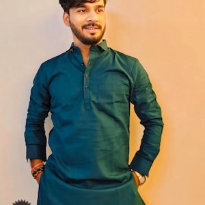 Bottle Green Kurta | Shirt Style Collar Kurta For Men | Ethnic Wear Outfit for Men | Latest Designer Kurta for Men | Unique Kurta for Men