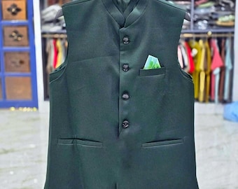 Pure Cotton Dark Green Modi Nehru Jacket Nehru Vest Festive