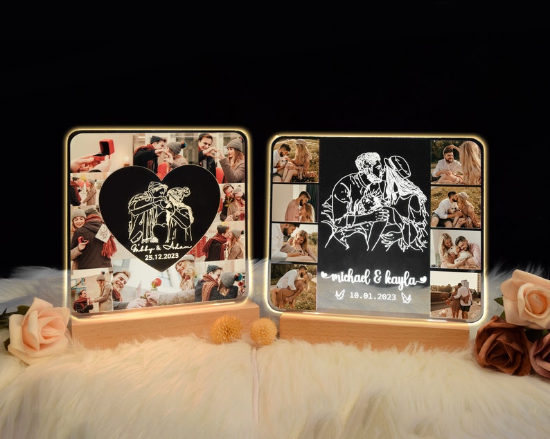 Freehand Drawing Personalized 3D Photo LampCustom Photo Night LightRomantic gift for couple image 2