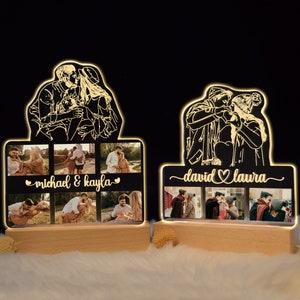 Freehand Drawing Personalized 3D Photo LampCustom Photo Night LightRomantic gift for couple image 1