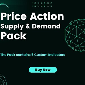 以下が含まれることがあります： 暗い緑色の背景に、「Price Action Supply & Demand Pack」という白いテキストが表示されています。このパックには、5つのカスタムインジケーターが含まれています。ターコイズブルーのボタンには、「今すぐ購入」と表示されています。画像の左右には、ターコイズブルーの幾何学的な球体が2つあります。