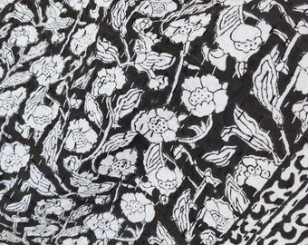 Black Color Indian Bedspread Hand Block Print Kantha Quilt Craft