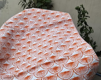 Indian Kantha Bedcover Bedspreads Orange Hand Block Print Kantha Throw Blanket