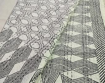 Black Color Indian Kantha Bedspread Handmade Kantha Quilt Queen, king, Twin Size