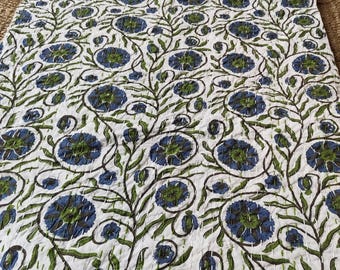 Indian Kantha Quilt Bedcover Handmade Kantha Craft Throw Blanket Blue And Green Color