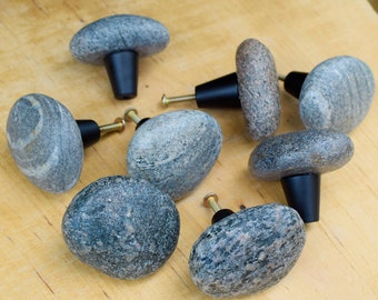 Sea stone pulls and knobs. Kitchen handles for dressers, cupboards and cabinets. Rock door knobs for dressers. Black color metal