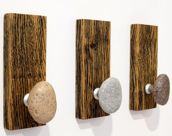 Beach Stone Coat Rack. Natural Sea Stone wall hangers. Bathroom wall hooks and racks. Rock coat hooks for entryway 3 PCS