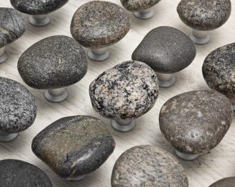 Beach Stone Cabinet Knobs, Coastal Decor, Natural Pebble Hardware