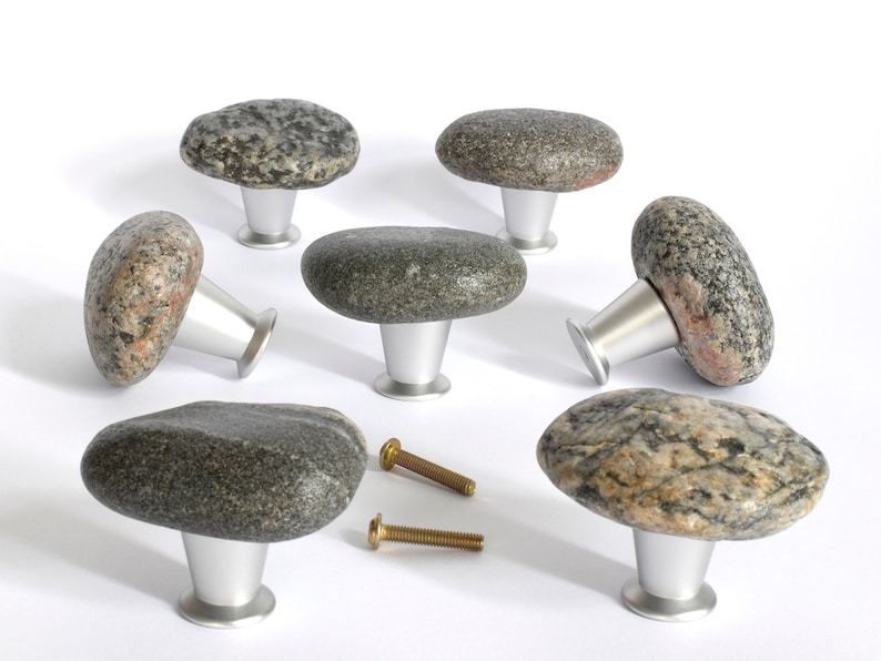 Sea stone door handles set. Pebble door handles for kitchen cabinets.